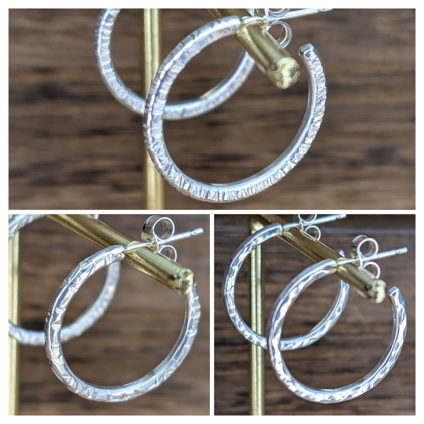 sterling silver medium textured half hoop earrings