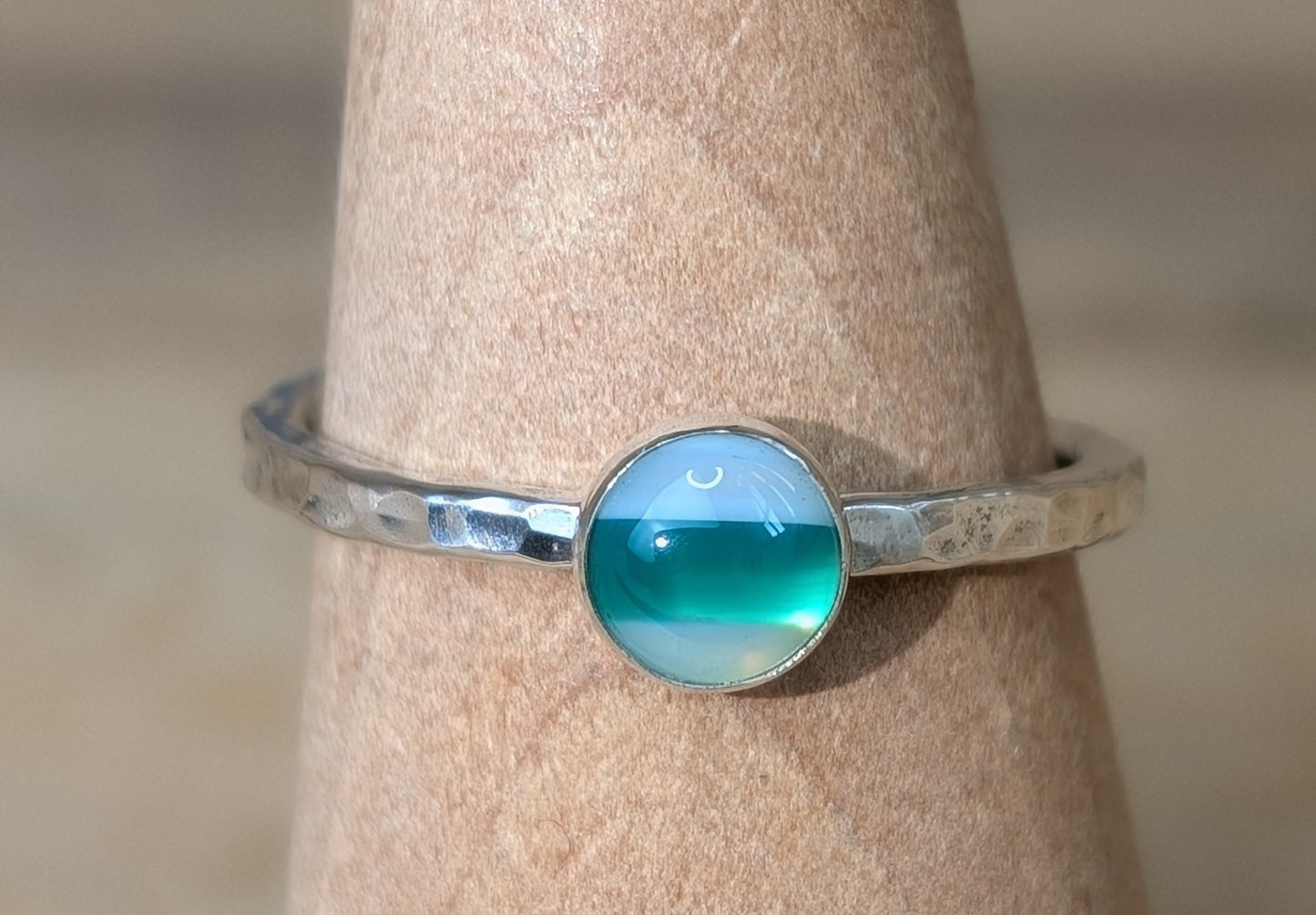 sterling silver green and white agate stacking ring