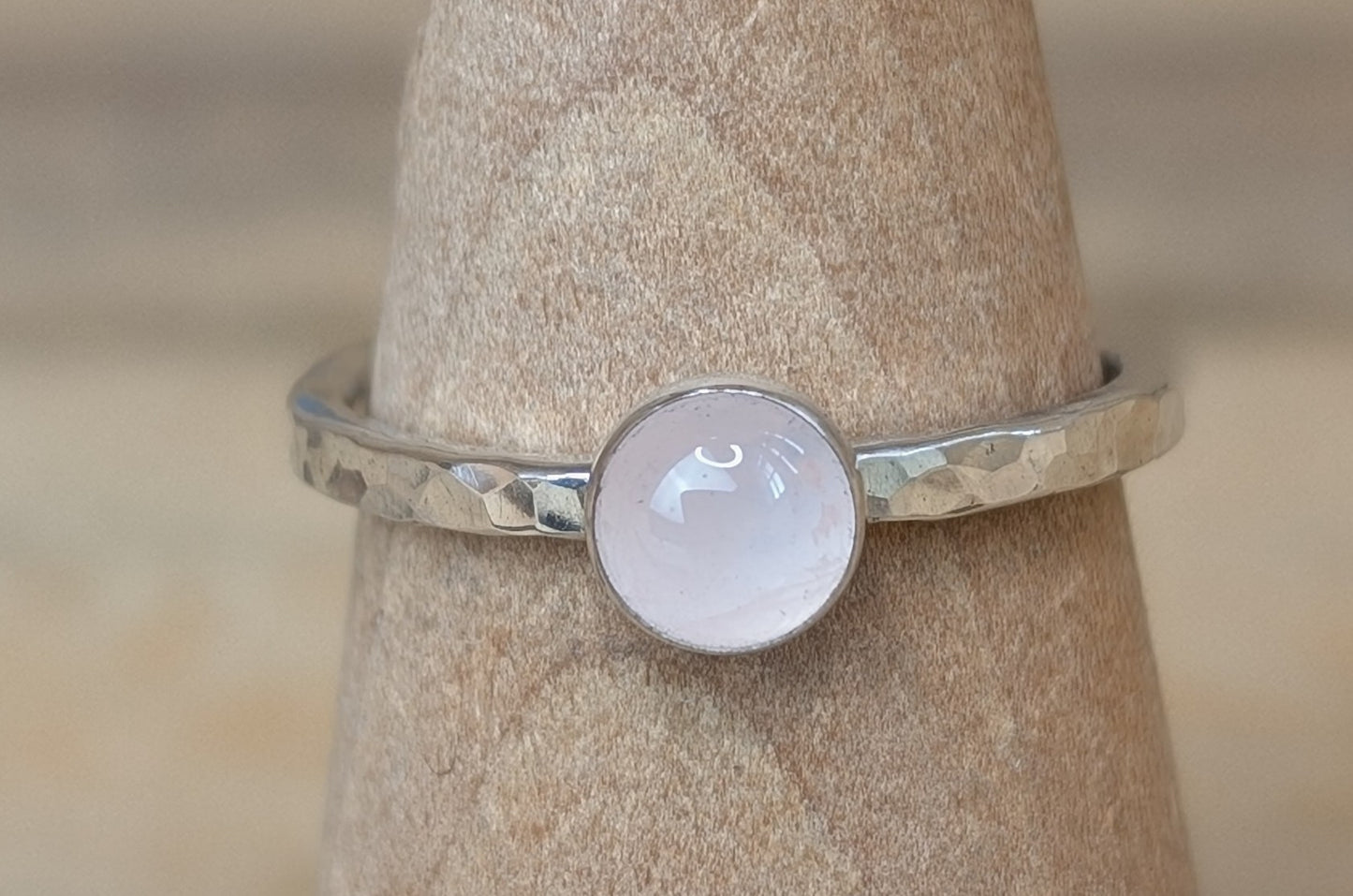 sterling silver rose quartz stacking ring