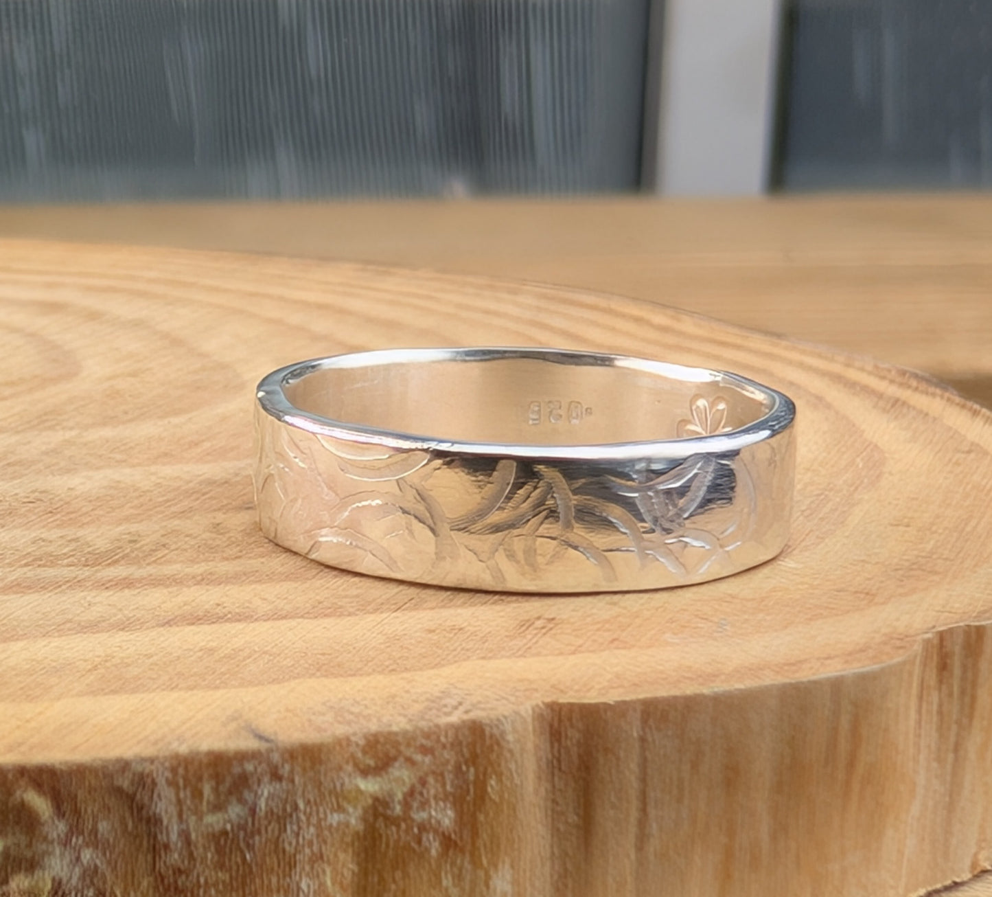 sterling silver 5mm textured flat band