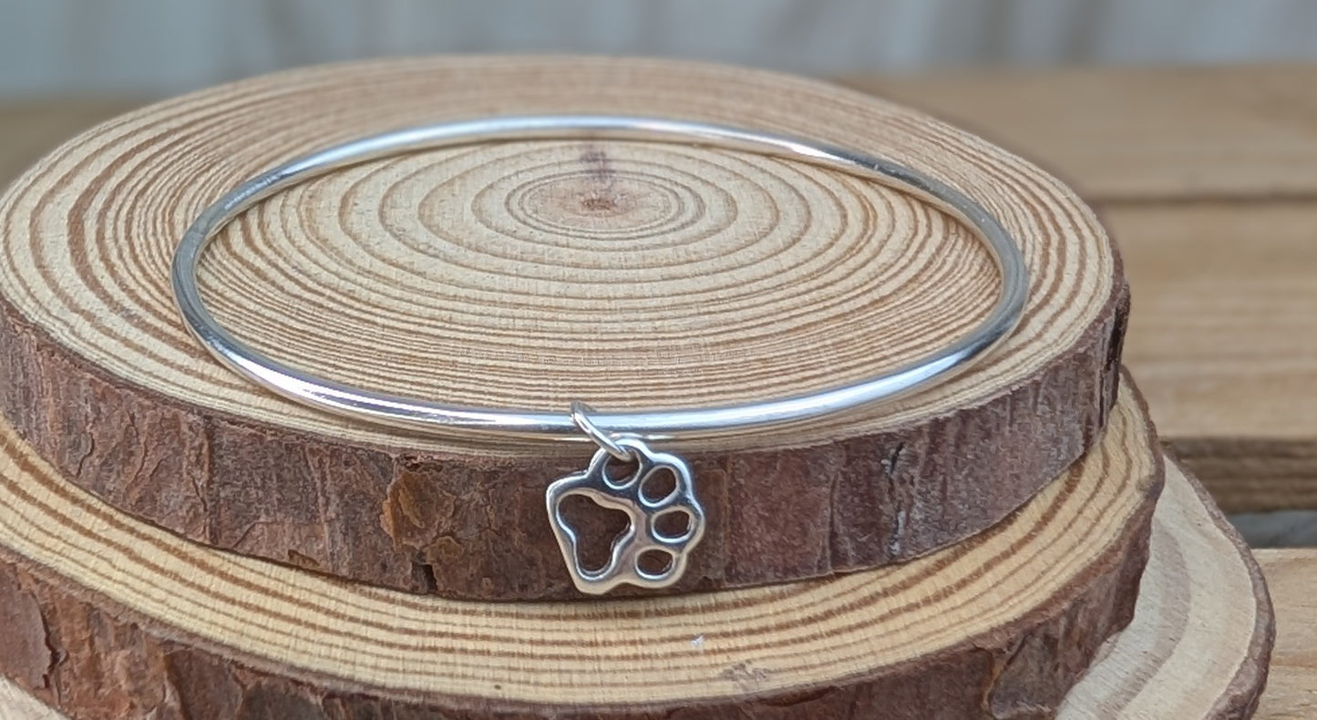 sterling silver paw print charm bangle