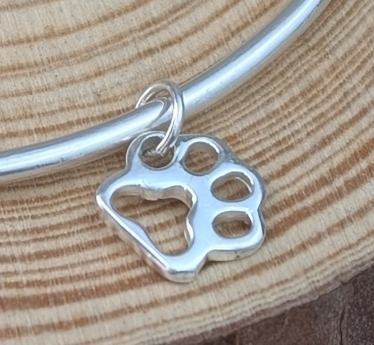 sterling silver paw print charm bangle