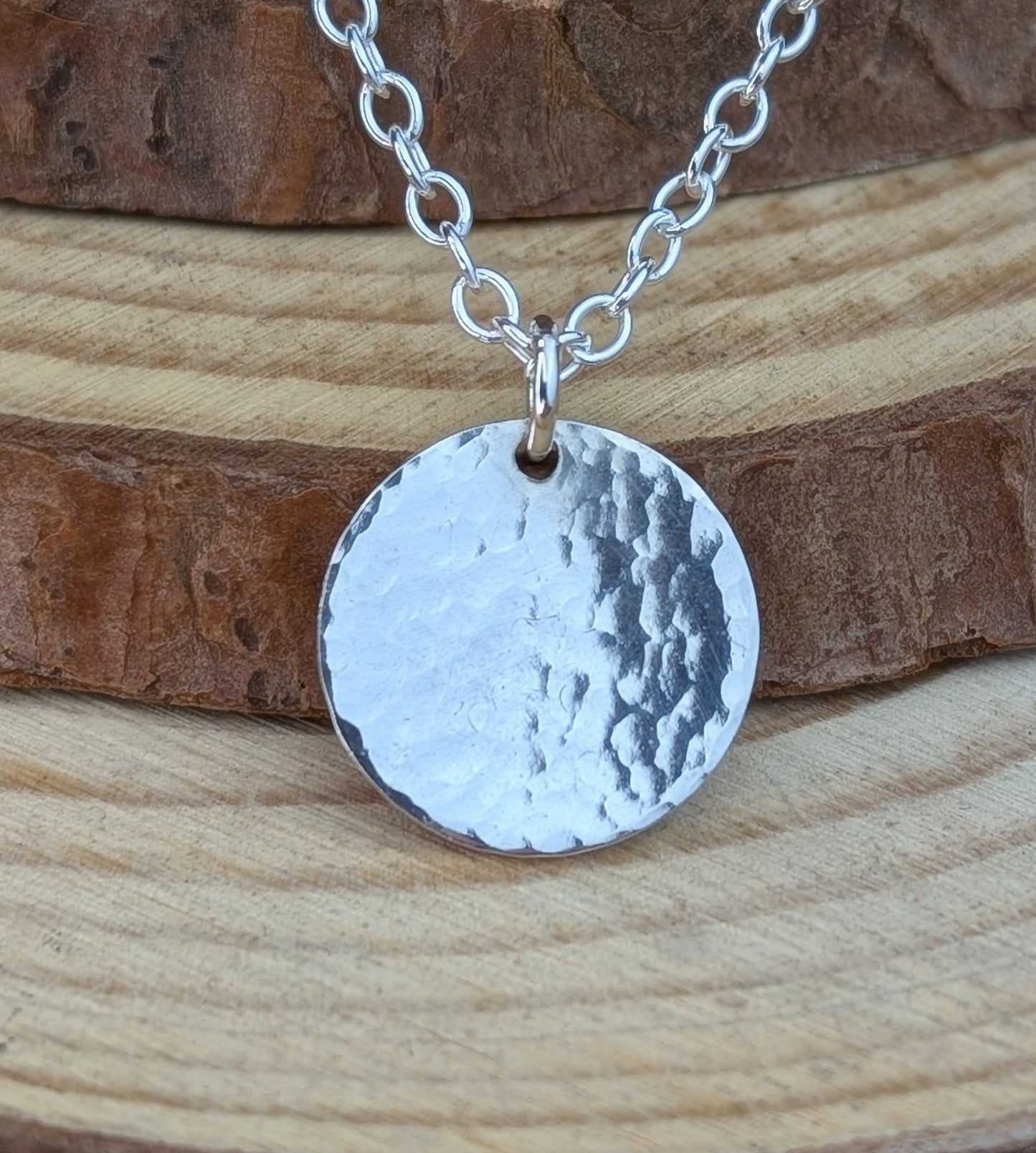 sterling silver hammered disc pendant