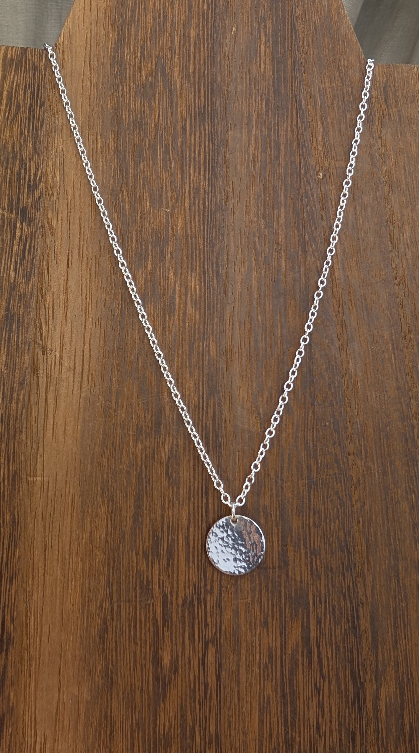 sterling silver hammered disc pendant