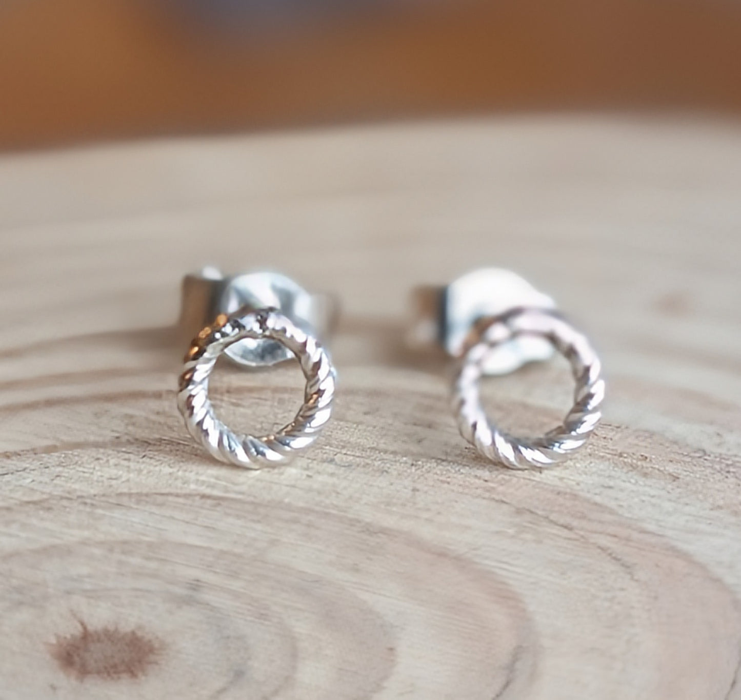 sterling silver 5mm twisted open circle stud earrings