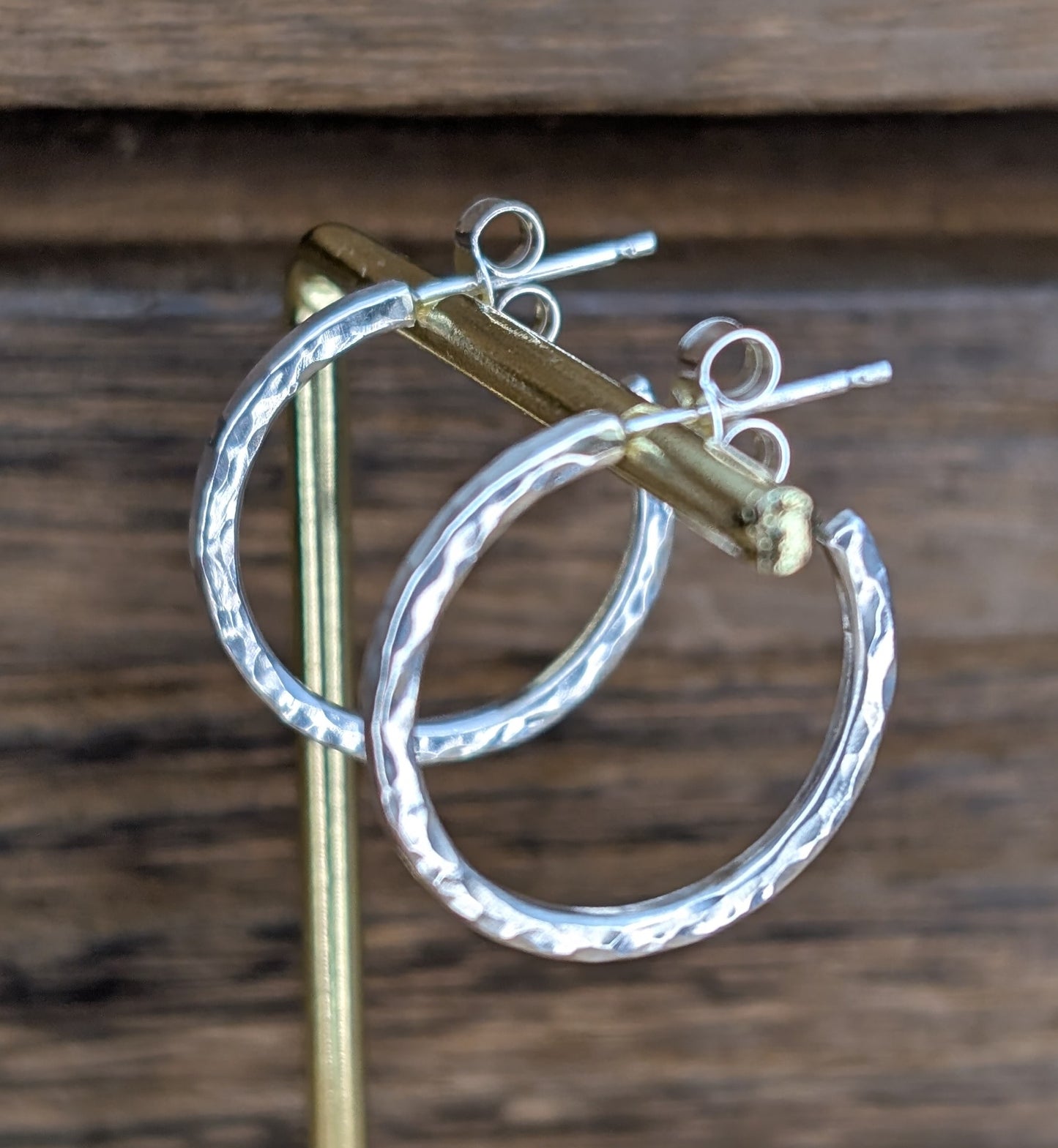 sterling silver medium textured half hoop earrings