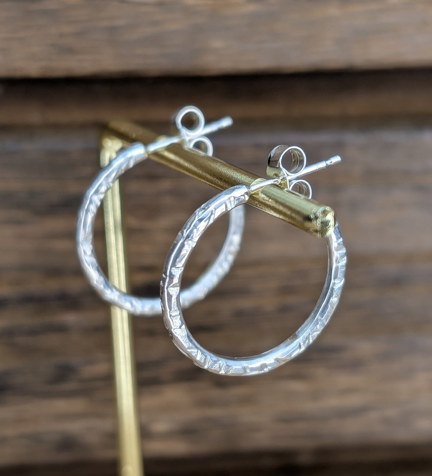 sterling silver medium textured half hoop earrings