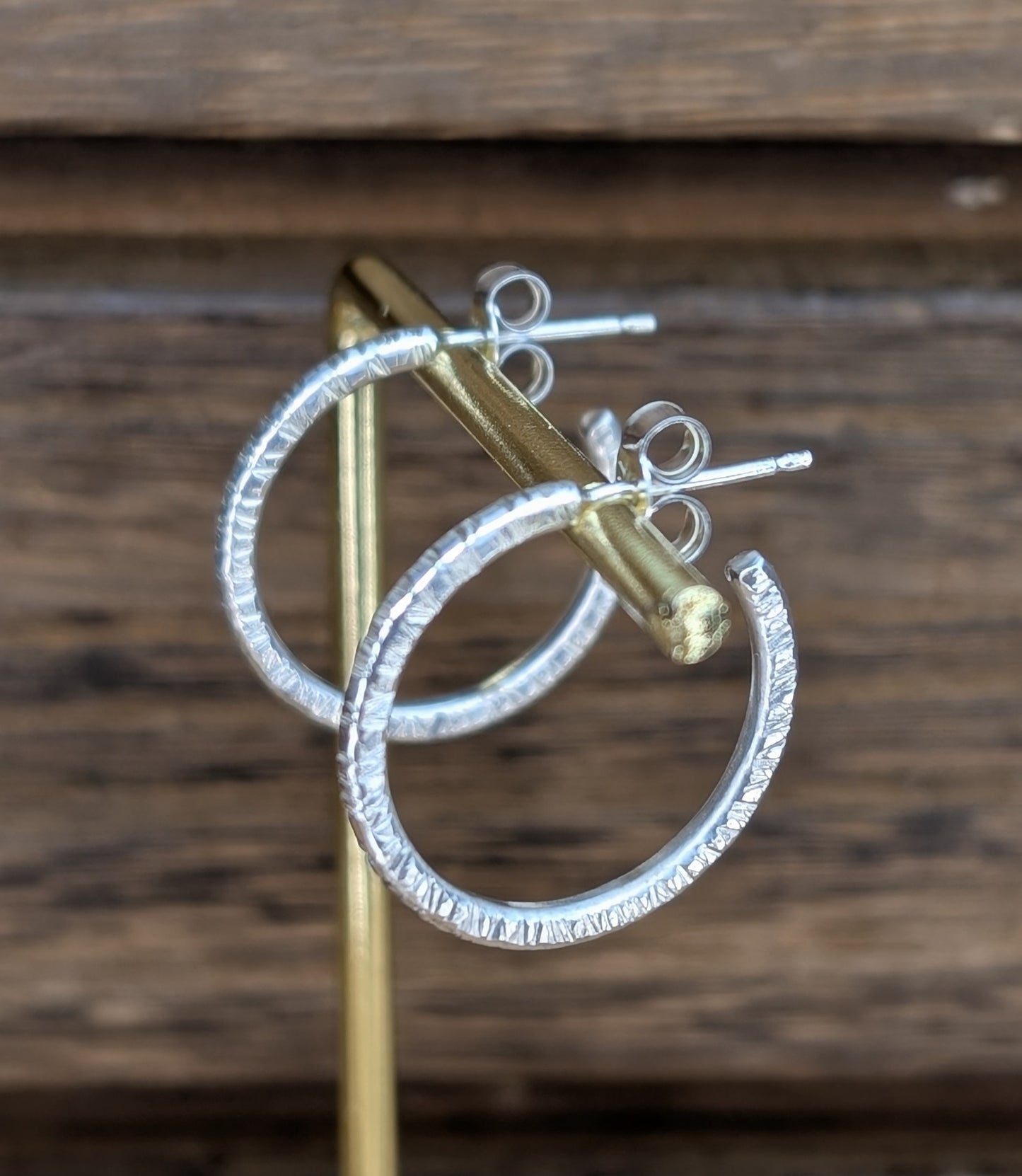 sterling silver medium textured half hoop earrings