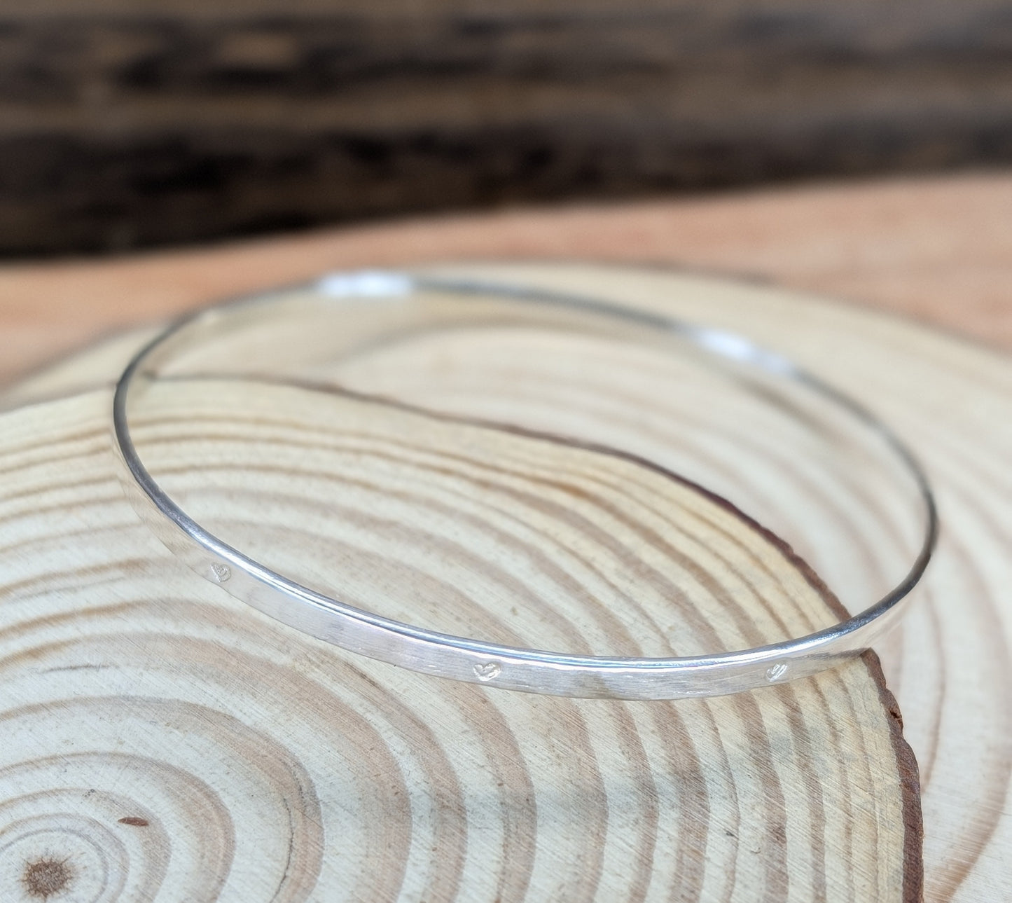 sterling silver textured flat bangle