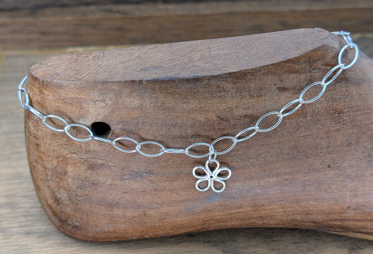 sterling silver flower charm ankle chain