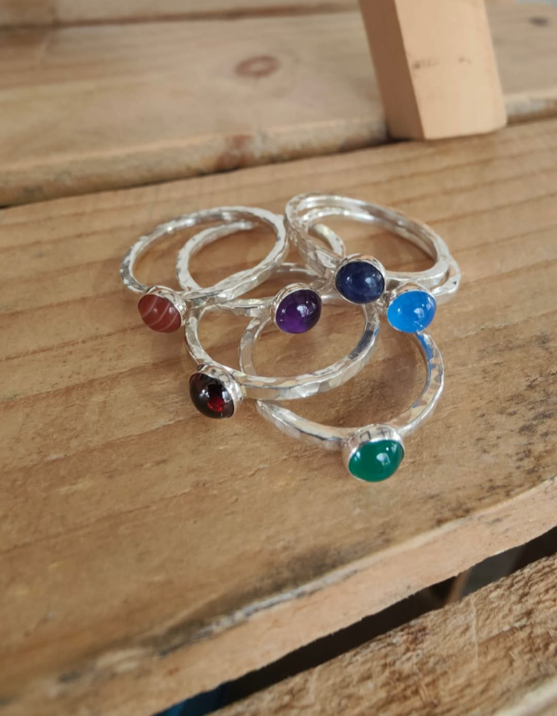 sterling silver striped carnelian stacking ring
