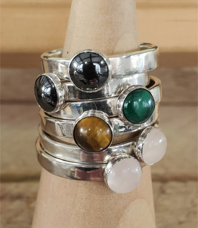 sterling silver rose quartz stacking ring
