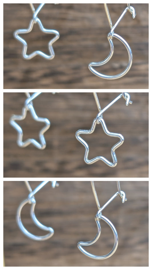 sterling silver open moon and star charm dangle earrings