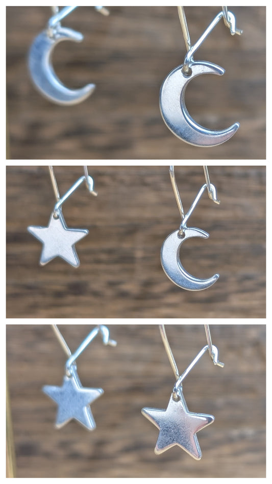 sterling silver moon and star charm dangle earrings