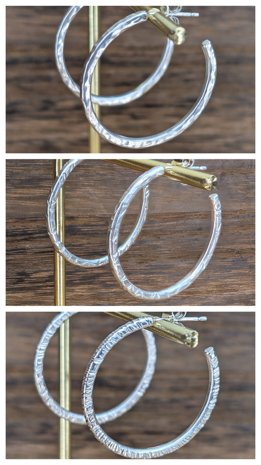 sterling silver large textured half hoops