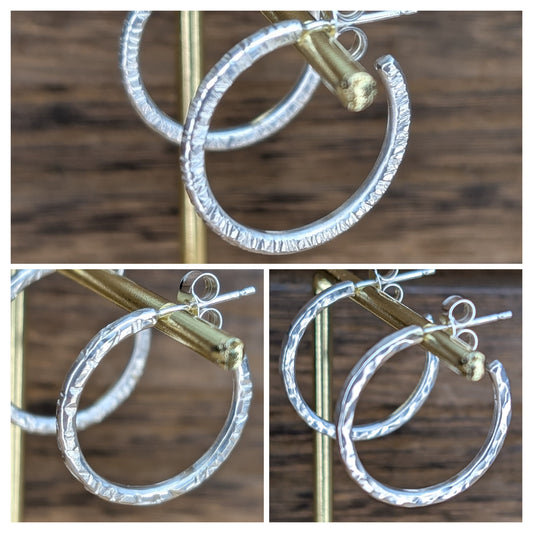 sterling silver medium textured half hoop earrings