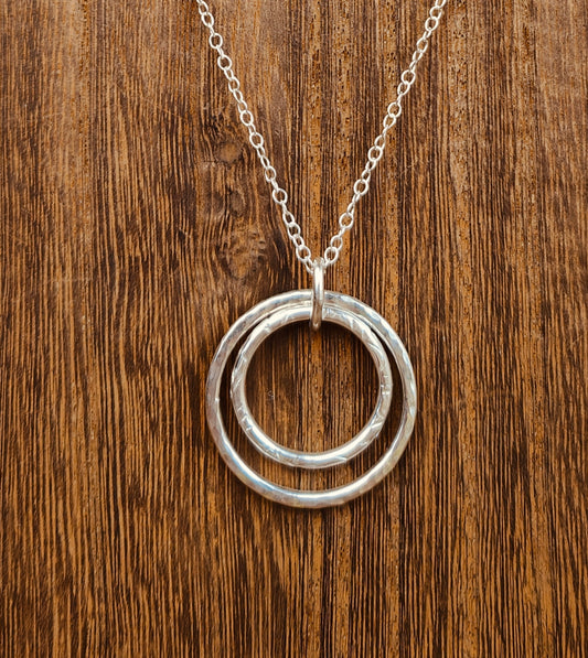 sterling silver double circle pendant necklace
