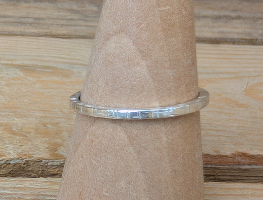 sterling silver linear textured stacking ring