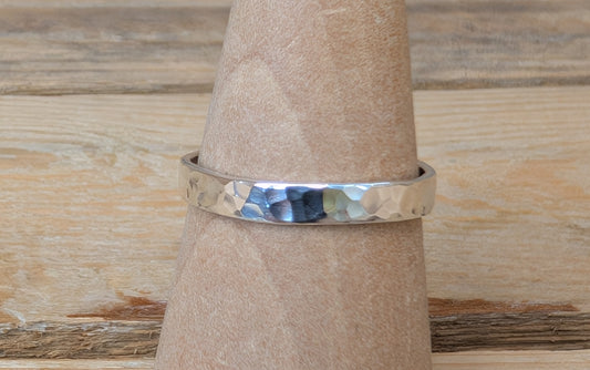 sterling silver 3mm hammered flat band