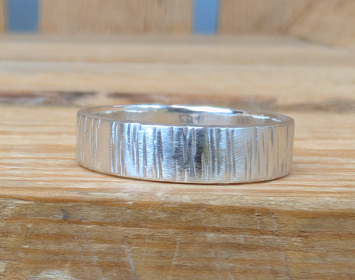 sterling silver 5mm textured flat band