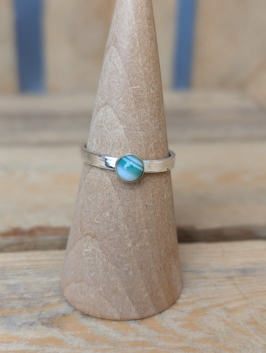 sterling silver green and white agate ring
