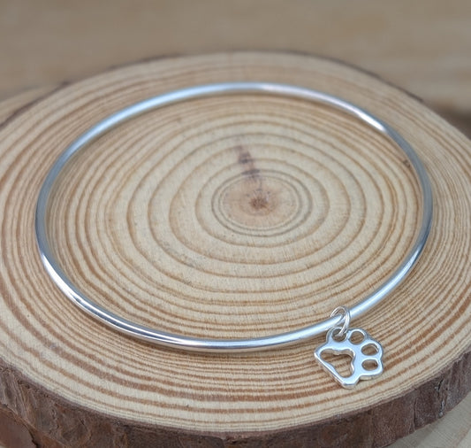sterling silver paw print charm bangle