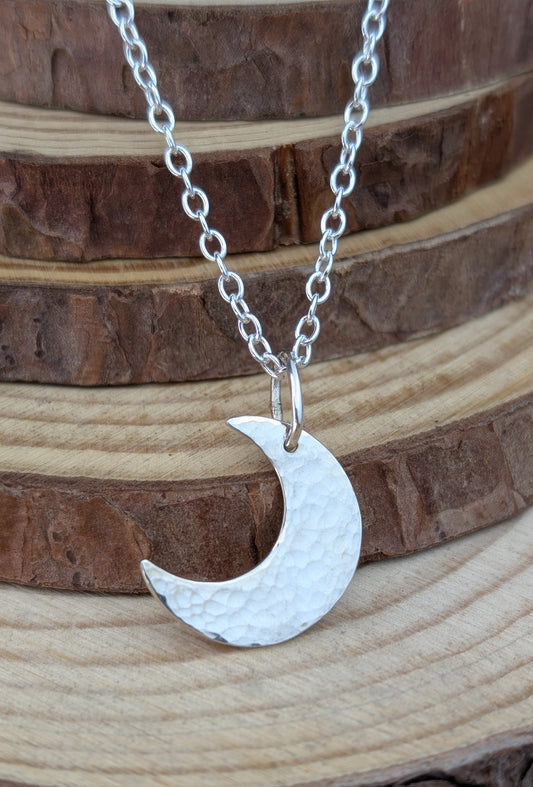 sterling silver hammered crescent moon pendant