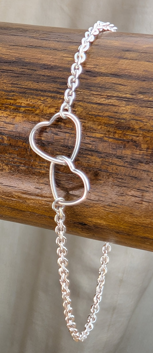 sterling silver double heart bracelet