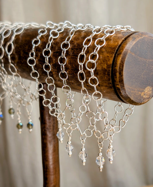 sterling silver round trace chain bracelet with a Preciosa crystal bead