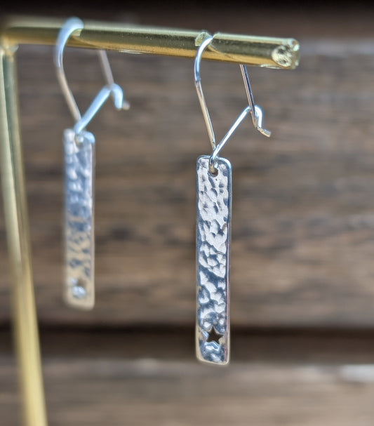 sterling silver hammered star bar dangle earrings