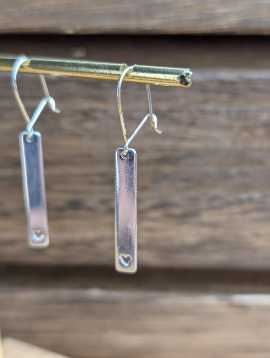 sterling silver 25mm heart bar dangle earrings