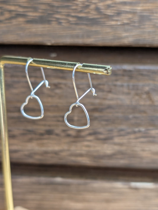 sterling silver 10mm open heart dangle earrings