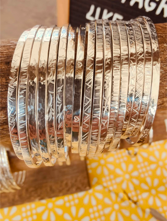 sterling silver textured flat bangle